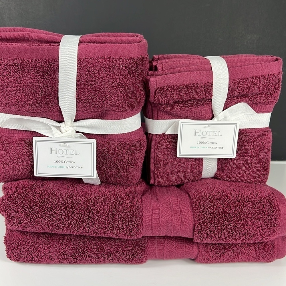 HOTEL Bath Towel Set Burgundy 100% Cotton Soft Absorbent - 8 Piece Set - NEW